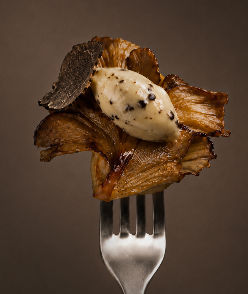 Butter on toast held by a fork